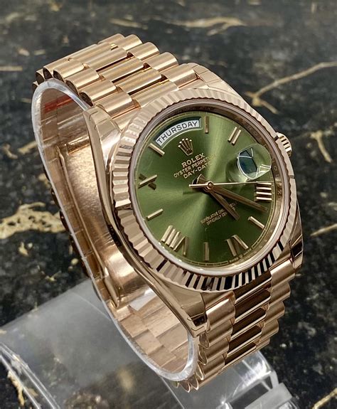 rose gold rolex green dial|rolex day date green dial.